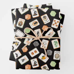 Hoja De Papel De Regalo Azulejos de Mahjong de acuarela de Halloween