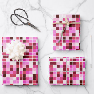 Hoja De Papel De Regalo Azulejos de Piscina, Baldosas Mosaico Rosa, Patrón