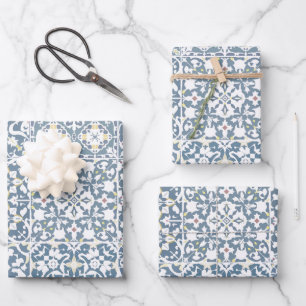 Hoja De Papel De Regalo Azulejos Mediterráneos, Marroquíes, Mayólica, Azul