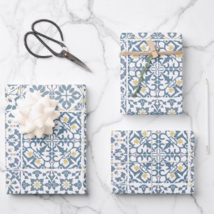 Hoja De Papel De Regalo Azulejos Mediterráneos, Marroquíes, Mayólica, Azul