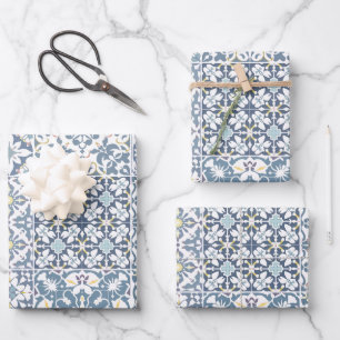 Hoja De Papel De Regalo Azulejos Mediterráneos, Marroquíes, Mayólica, Azul