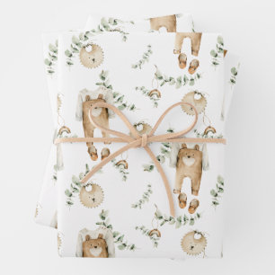 Hoja De Papel De Regalo Babero de Boho Baby Arcoíris Patrón Botánico Verde