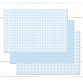 Hoja De Papel De Regalo Baby Blue Gingham y Polka Dots.