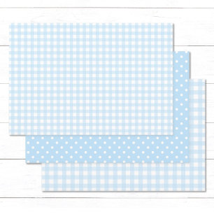 Hoja De Papel De Regalo Baby Blue Gingham y Polka Dots.