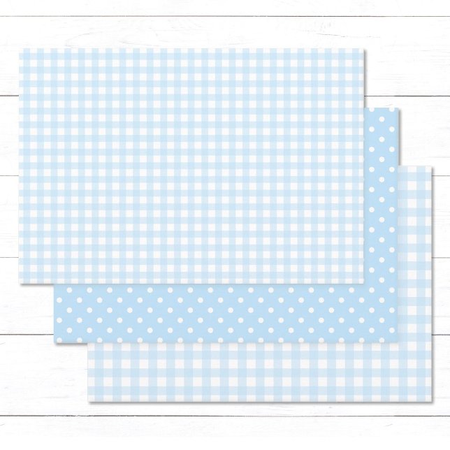 Hoja De Papel De Regalo Baby Blue Gingham y Polka Dots. (Classic, elegant baby blue gingham checks and white polka dots wrapping paper sheets.)
