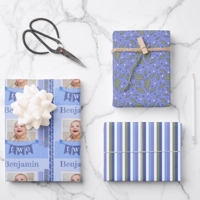 Hoja De Papel De Regalo Baby Boy 2.º cumpleaños Blue Scrapbooking (Anverso)