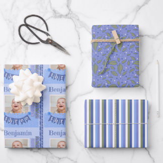 Hoja De Papel De Regalo Baby Boy 3 cumpleaños Blue Scrapbooking Wrapping P