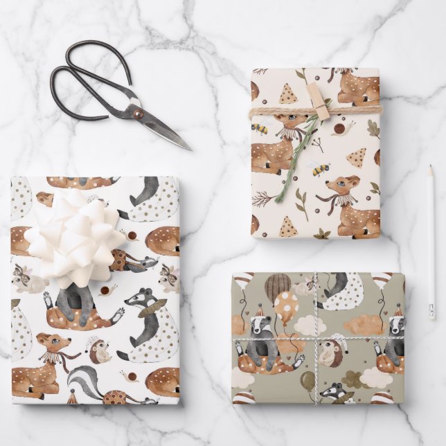 Hoja De Papel De Regalo Baby Boy Wild Animal (Anverso)
