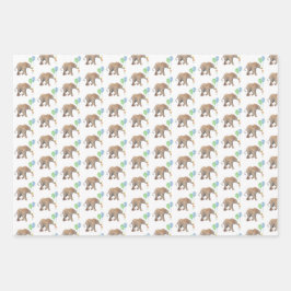 Hoja De Papel De Regalo Baby Elephant green & blue balloon Set x3.