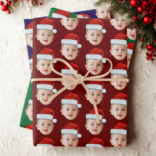 Hoja De Papel De Regalo Baby Face Personalizado gracioso Foto de Santa Hat