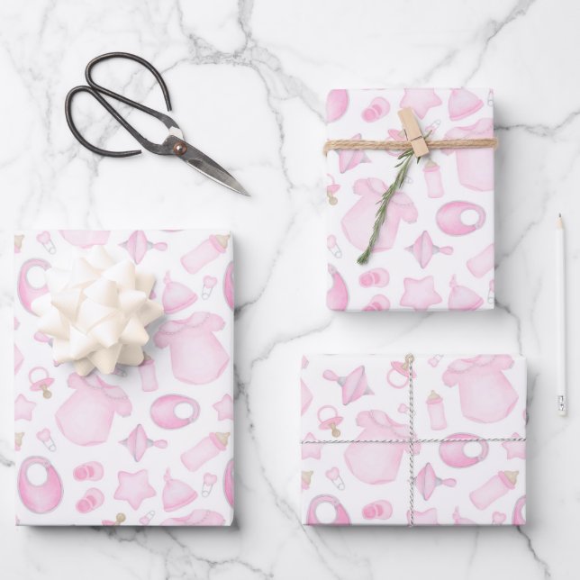 Hoja De Papel De Regalo Baby Girl Shower Pink (Anverso)