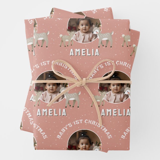 Hoja De Papel De Regalo Baby’s 1st Christmas Reindeer Keepsake Photo (In situ)