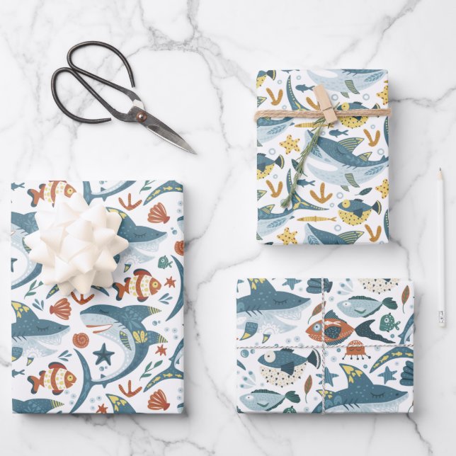 Hoja De Papel De Regalo Baby Shars Kids Fiesta de cumpleaños (Anverso)