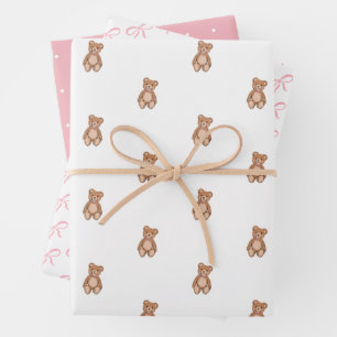 Hoja De Papel De Regalo Baby Shower clásico de remolino rosa de oso de pel