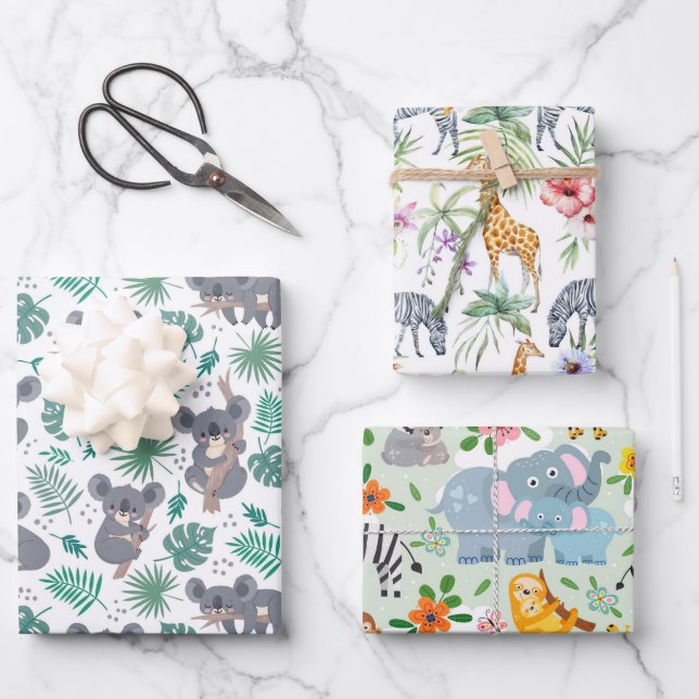 Hoja De Papel De Regalo Baby Shower de animales (Anverso)