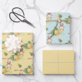 Hoja De Papel De Regalo Baby Shower de árbol de monos amarillo verde