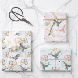 Hoja De Papel De Regalo Baby Shower de cumpleaños de globo de ballena gris