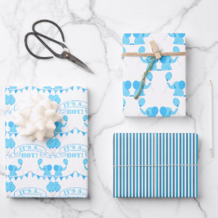 Hoja De Papel De Regalo Baby Shower es un niño elefante azul