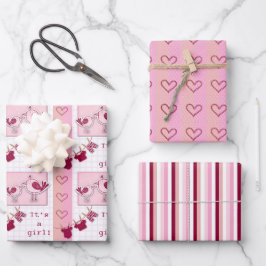 Hoja De Papel De Regalo Baby Shower es una Chica de pájaros rosados