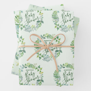 Hoja De Papel De Regalo Baby Shower Greenery Wreath Personalizado