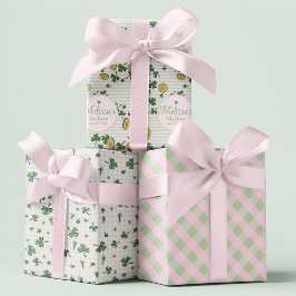 Hoja De Papel De Regalo Baby Shower irlandés de colores rosados y verdes