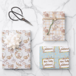 Hoja De Papel De Regalo Baby Shower Neutral Boho Bear Moon