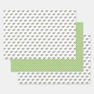 Hoja De Papel De Regalo Baby Shower sobre elefantes verdes y blancos