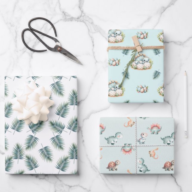 Hoja De Papel De Regalo Baby Shower Wrapping Paper Set Dinosaur Dino Mite  (Anverso)