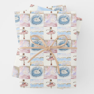 Hoja De Papel De Regalo Bailarina Coqueta y Cisne Cuadrícula Pastel Sin Co