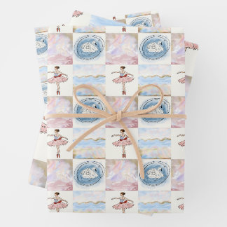 Hoja De Papel De Regalo Bailarina Coqueta y Cisne Cuadrícula Pastel Sin Co