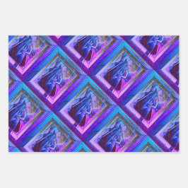 Hoja De Papel De Regalo Bailarina cubista de Belly art decó en morado y az