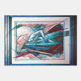 Hoja De Papel De Regalo Bailarina cubista de Belly art decó en morado y az