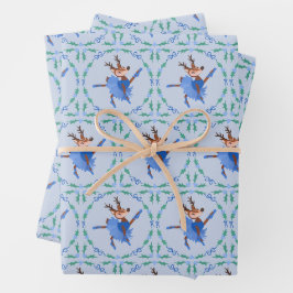 Hoja De Papel De Regalo Bailarina de Reno Bailarina de Navidad Azul