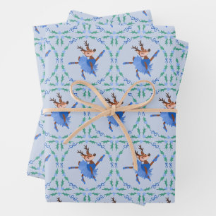 Hoja De Papel De Regalo Bailarina de Reno Bailarina de Navidad Azul
