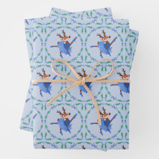 Hoja De Papel De Regalo Bailarina de Reno Bailarina de Navidad Azul