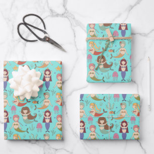 Hoja De Papel De Regalo Bajo el mar, feliz sirena haciendo lo que hacen la