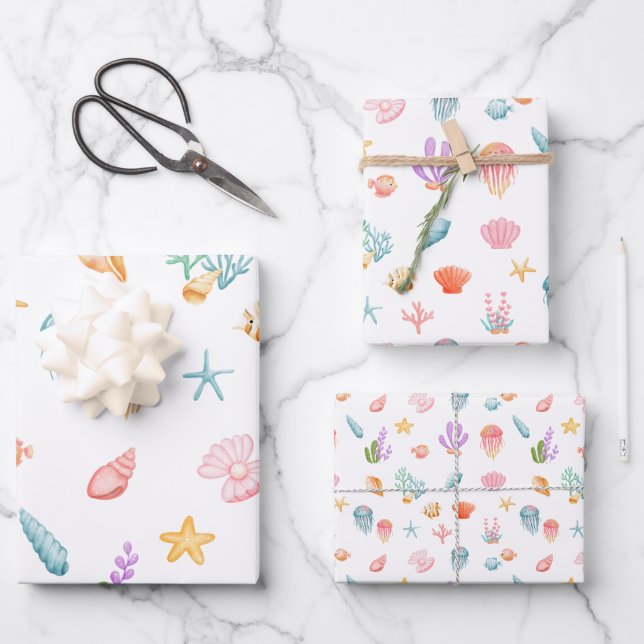 Hoja De Papel De Regalo Bajo el patrón marino (Anverso)