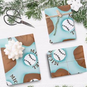 Hoja De Papel De Regalo Balanza de guante de béisbol y modelo de nombre de