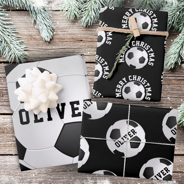 Hoja De Papel De Regalo Balas de fútbol niños nombran Navidades negros (Subido por el creador)