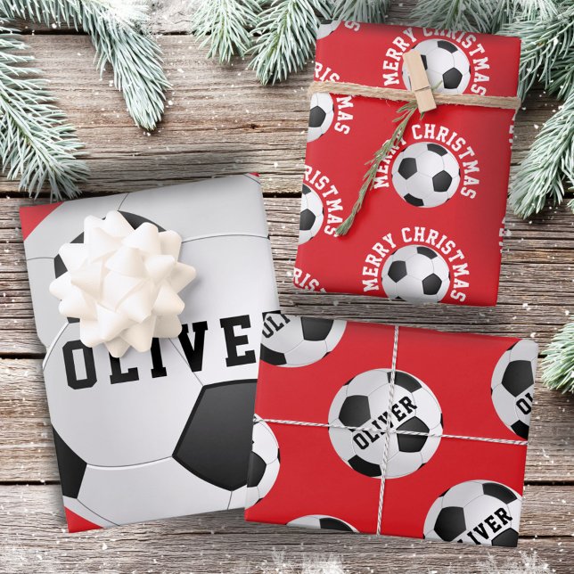 Hoja De Papel De Regalo Balas de fútbol niños nombran Navidades rojos (Subido por el creador)