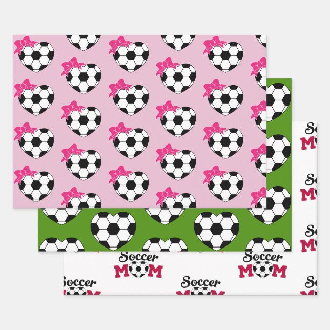 Hoja De Papel De Regalo Balde rosa rosado de la pelota de fútbol (Set)