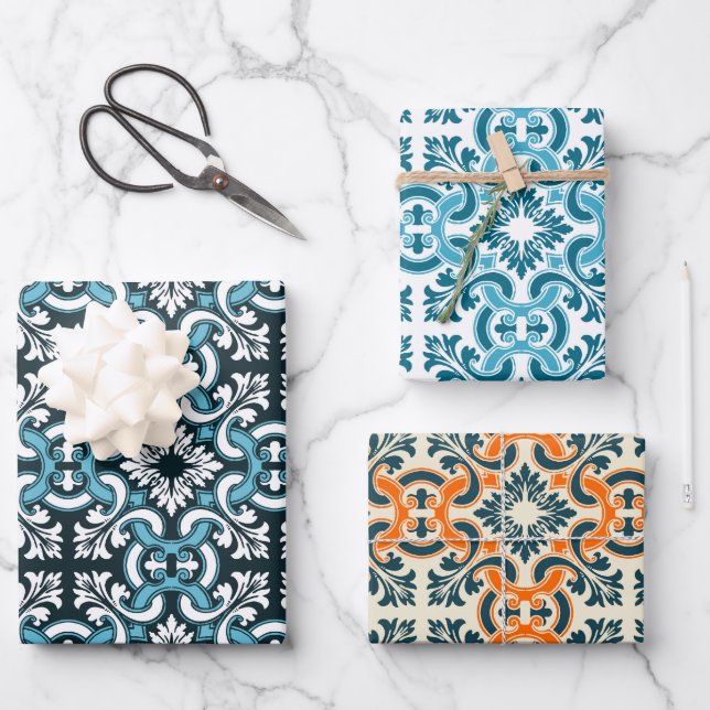 Hoja De Papel De Regalo Baldosa azul portuguesa (Anverso)