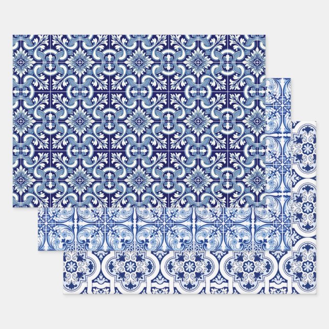 Hoja De Papel De Regalo Baldosa azul portuguesa (Set)