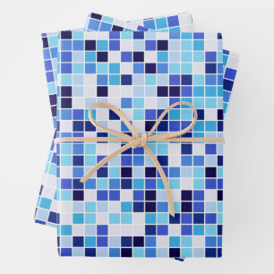Hoja De Papel De Regalo Baldosas de piscina, mosaicos azules, patrón geomé