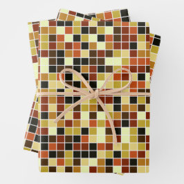 Hoja De Papel De Regalo Baldosas de piscina, mosaicos marrones, patrón geo