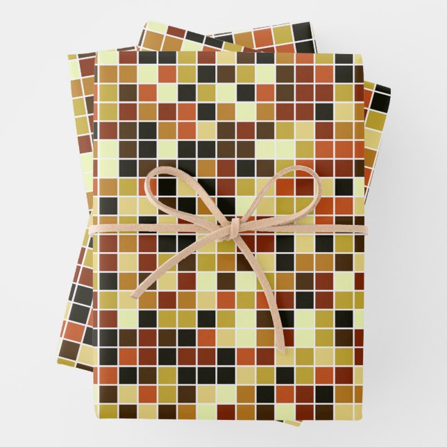 Hoja De Papel De Regalo Baldosas de piscina, mosaicos marrones, patrón geo (In situ)