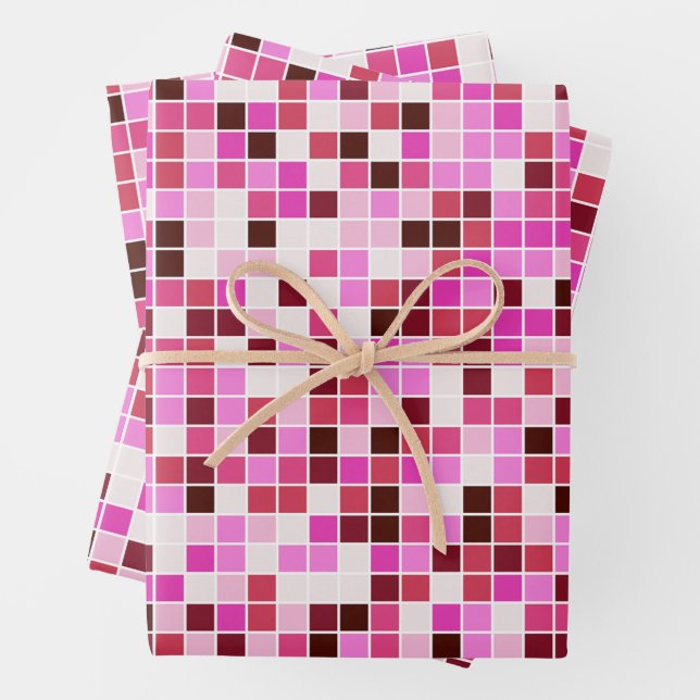 Hoja De Papel De Regalo Baldosas de piscina, mosaicos rosados, patrón geom (In situ)