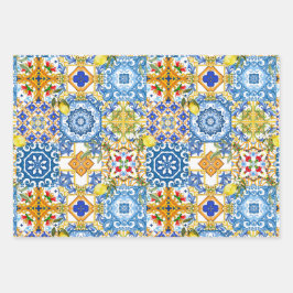 Hoja De Papel De Regalo Baldosas mediterráneas, mayólica, siciliana