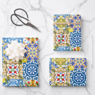 Hoja De Papel De Regalo Baldosas mediterráneas, mayólica, siciliana