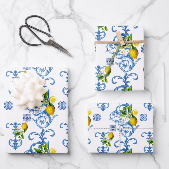 Hoja De Papel De Regalo Baldosas mediterráneas, mayólica, siciliana      (Anverso)
